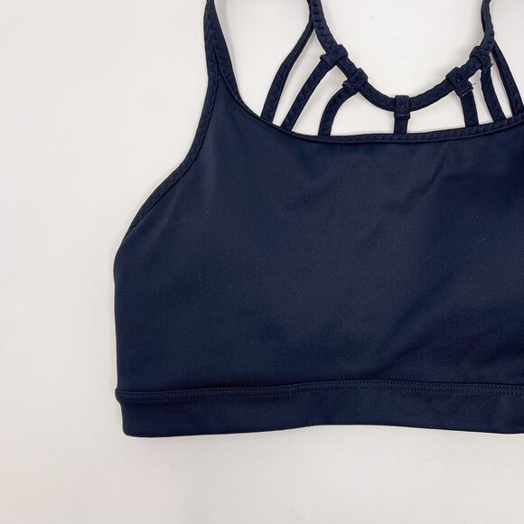 Athleta Navy Blue Strappy Back Sports Bra Small S Scoop Neck Removable Cups - Picture 4 of 9